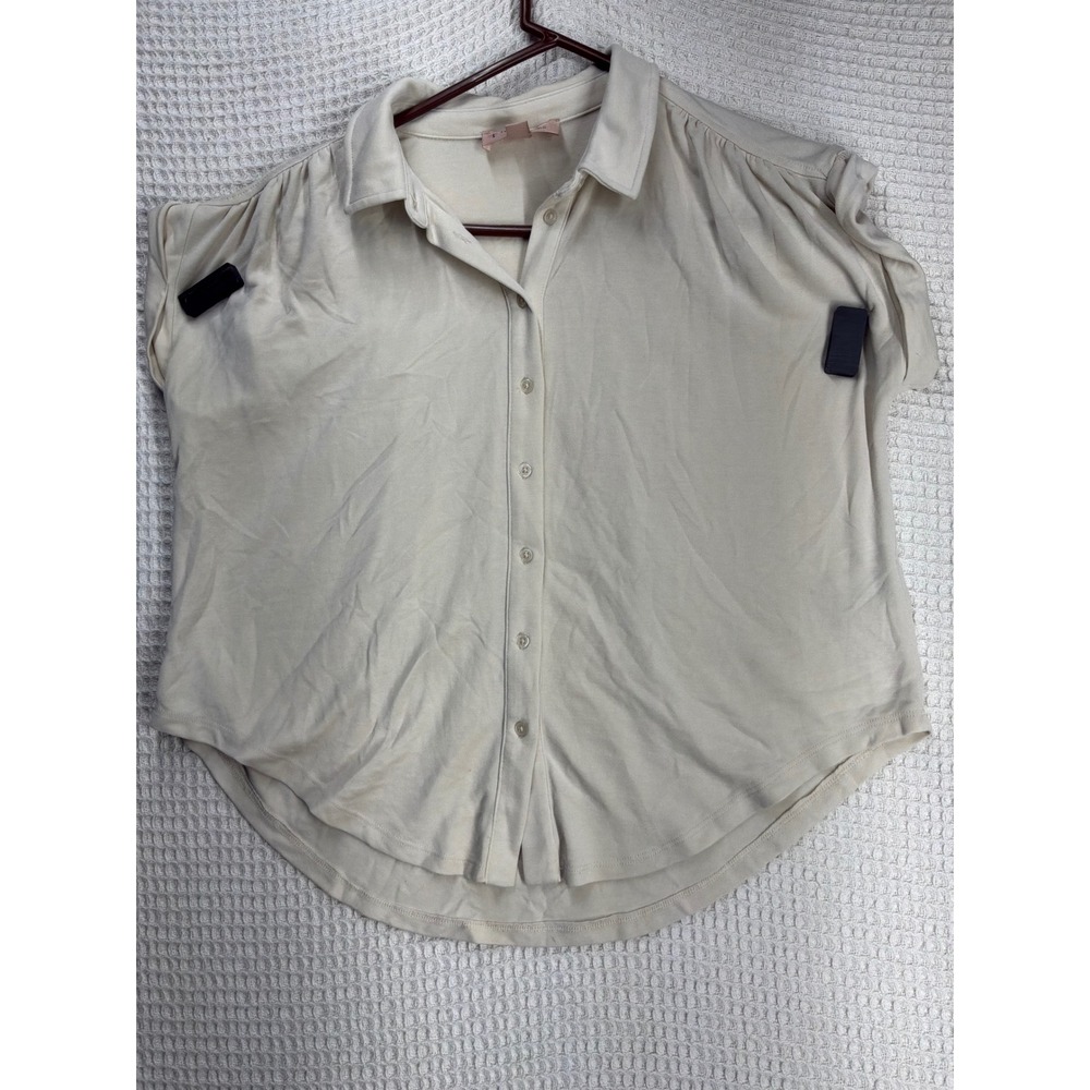 Minimalist Womens Philosophy Short Sleeve Button Down Shirt S Cream Ivory